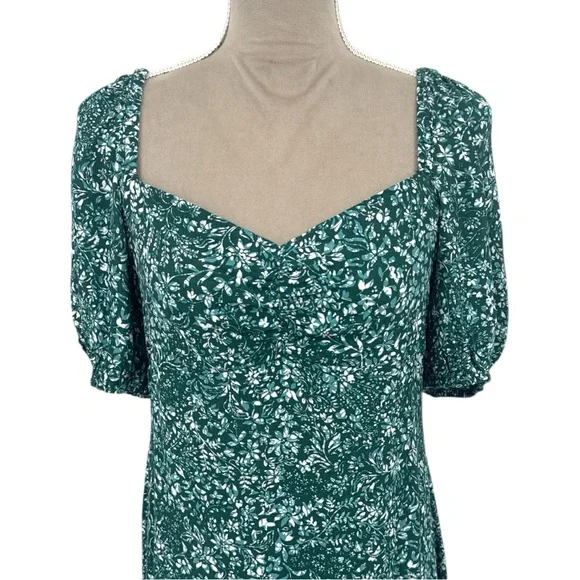 Madewell Puff-Sleeve Sweetheart Midi Dress in Green Ditsy Floral Print - Size 6 - Picture 4 of 11